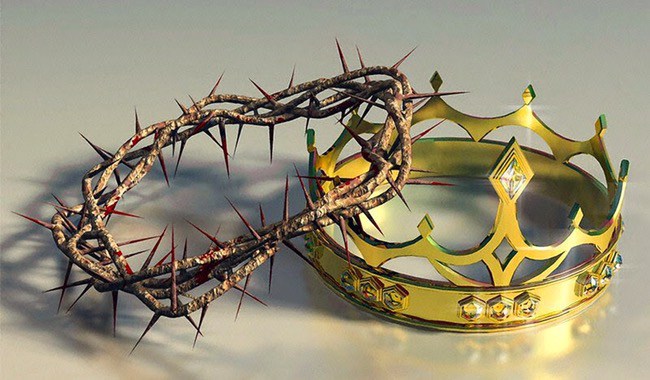 two crowns, one of thorns and the other of gold