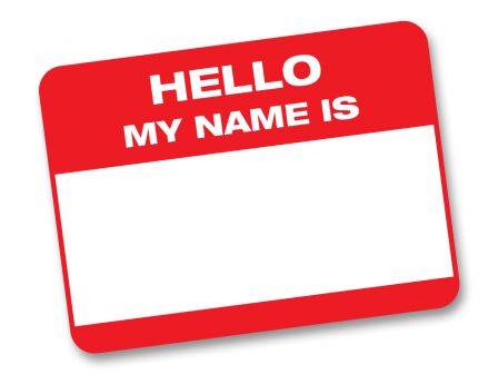 blank name tag with the caption "Hello my name is"